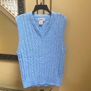 Vtg Cranbrook Mens XL Light Blue Cable Knit V neck sweater Vest